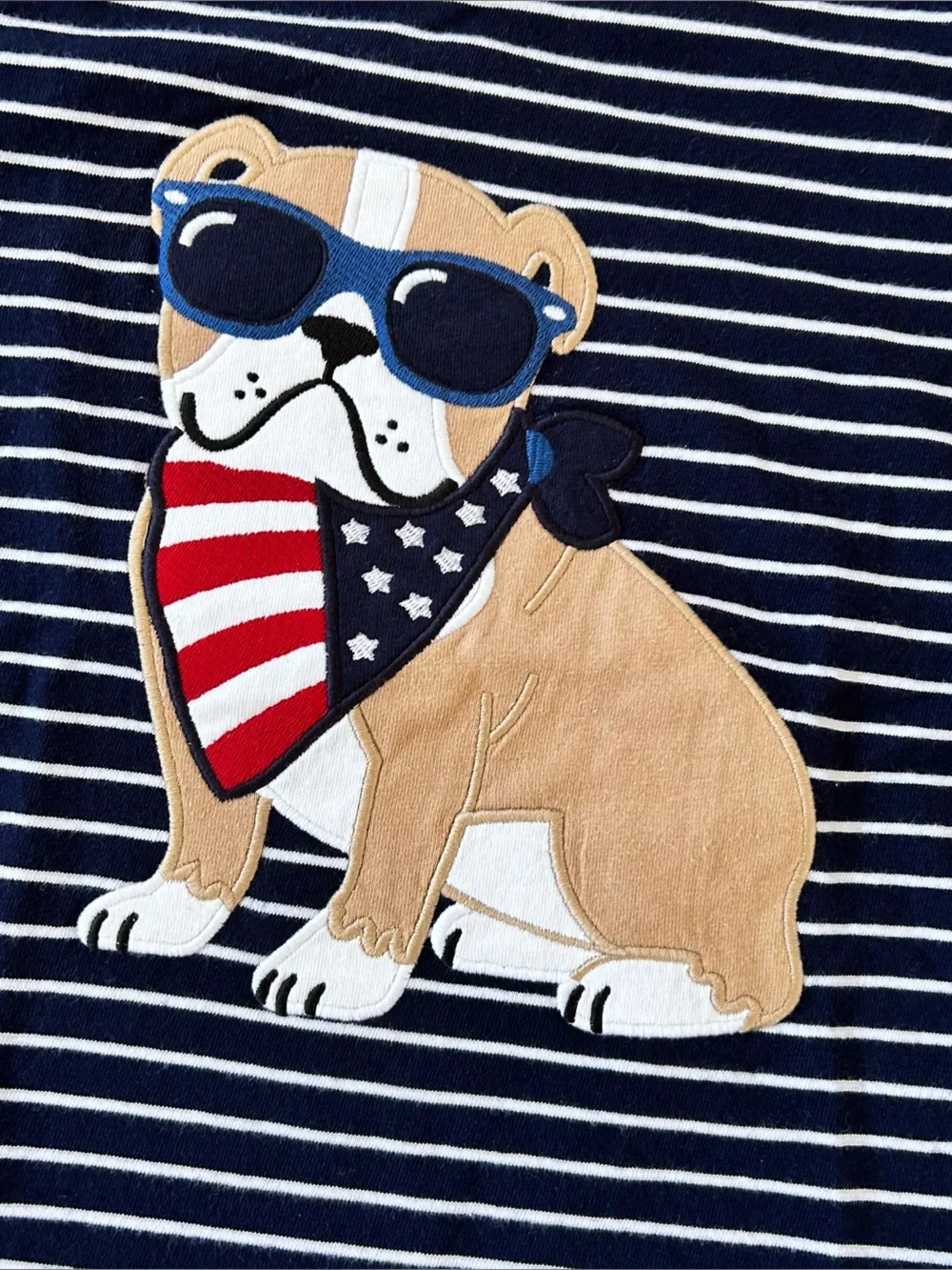 Gymboree|Navy Blue & White Striped Tee with Patriotic Bulldog sz 6
